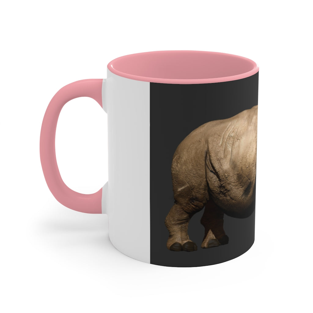 A stylish Rhino Accent Mug featuring a white exterior with a vibrant colored interior, available in red, pink, and black options, showcasing its dual-tone design.