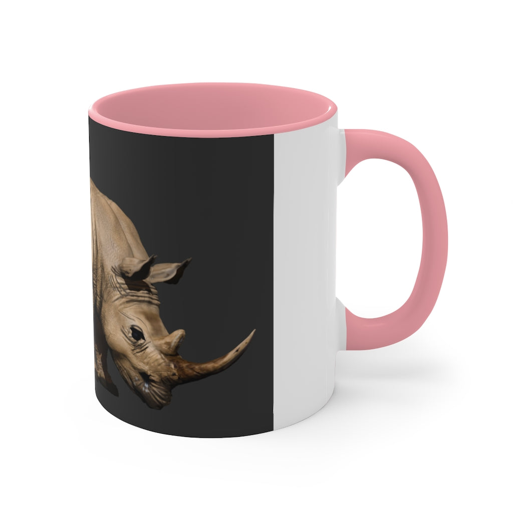 A stylish Rhino Accent Mug featuring a white exterior with a vibrant colored interior, available in red, pink, and black options, showcasing its dual-tone design.