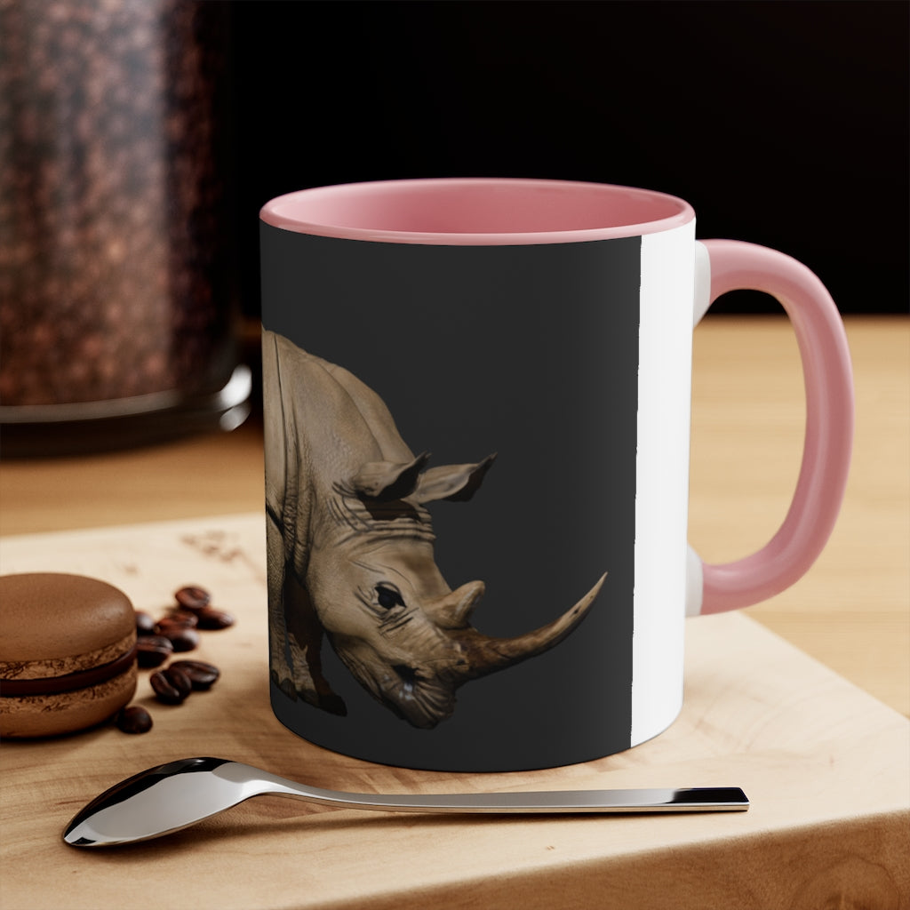 A stylish Rhino Accent Mug featuring a white exterior with a vibrant colored interior, available in red, pink, and black options, showcasing its dual-tone design.