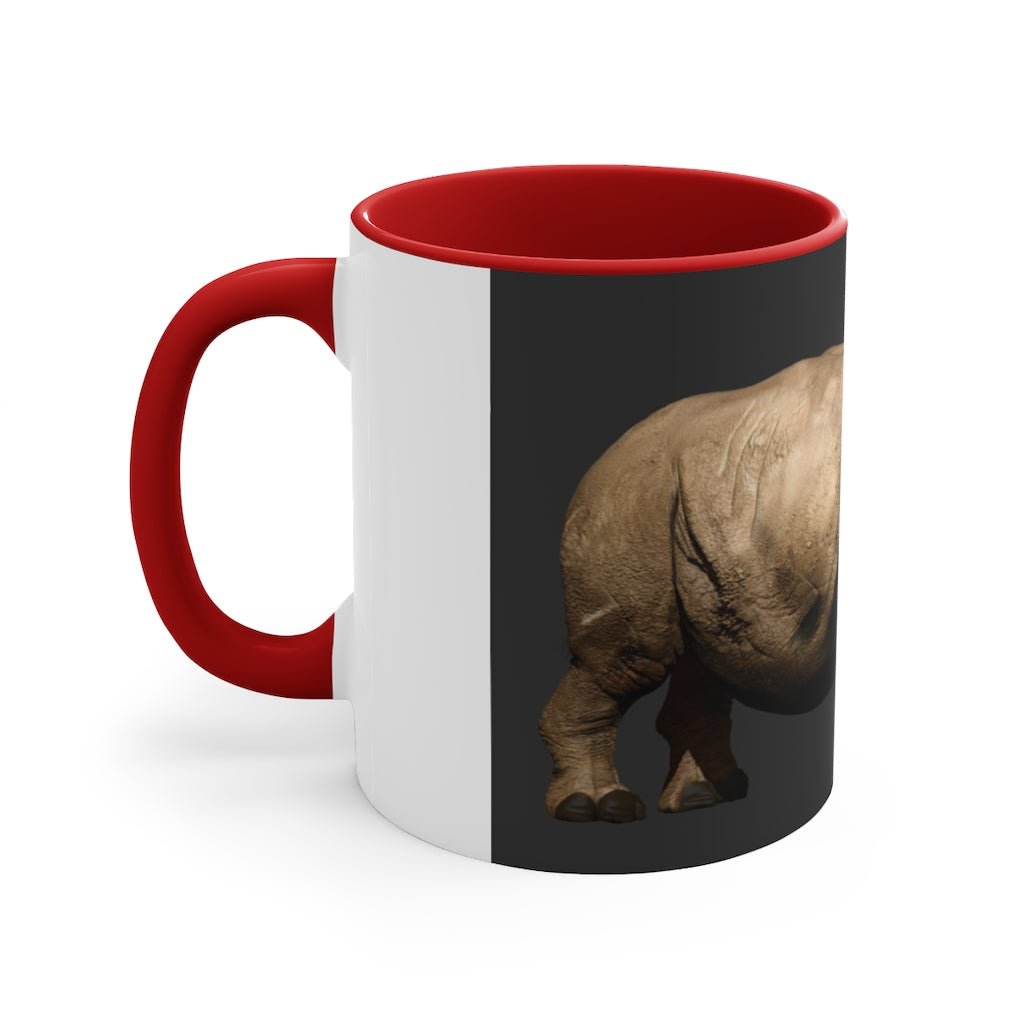 A stylish Rhino Accent Mug featuring a white exterior with a vibrant colored interior, available in red, pink, and black options, showcasing its dual-tone design.