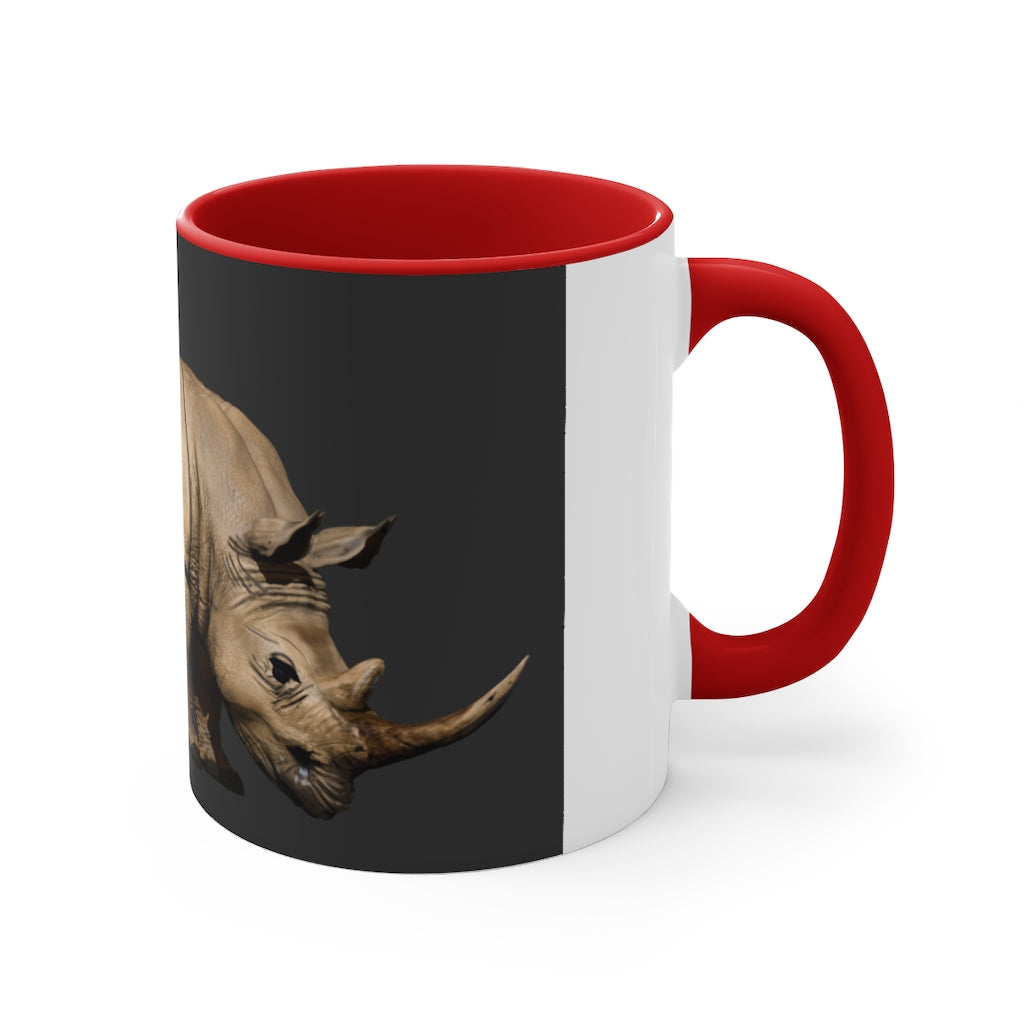 A stylish Rhino Accent Mug featuring a white exterior with a vibrant colored interior, available in red, pink, and black options, showcasing its dual-tone design.