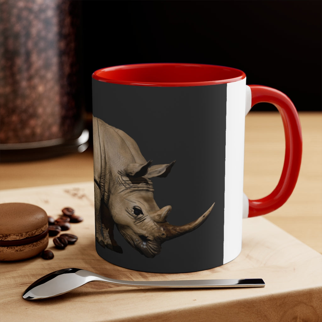 A stylish Rhino Accent Mug featuring a white exterior with a vibrant colored interior, available in red, pink, and black options, showcasing its dual-tone design.