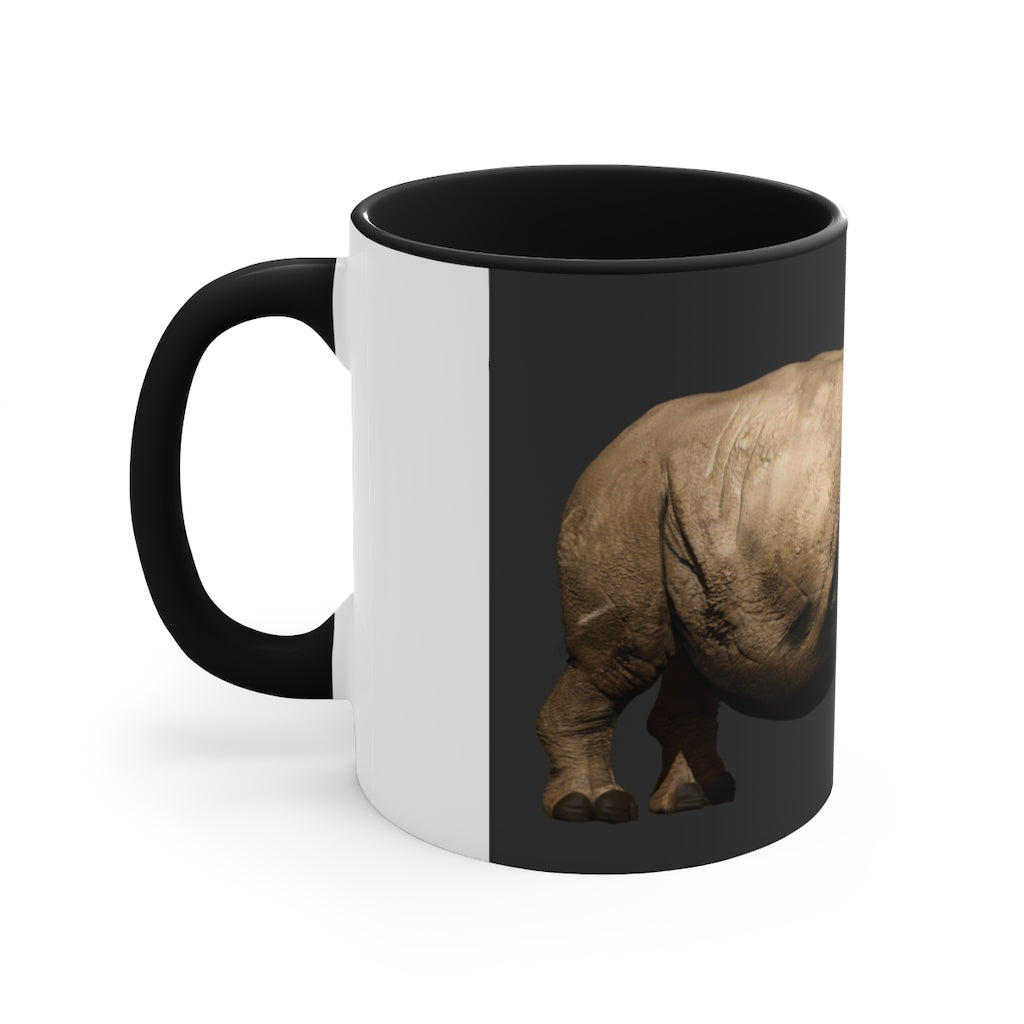 A stylish Rhino Accent Mug featuring a white exterior with a vibrant colored interior, available in red, pink, and black options, showcasing its dual-tone design.