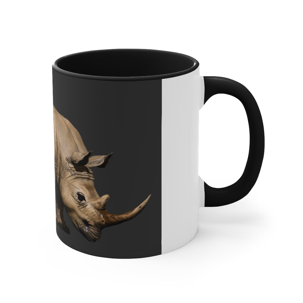 A stylish Rhino Accent Mug featuring a white exterior with a vibrant colored interior, available in red, pink, and black options, showcasing its dual-tone design.