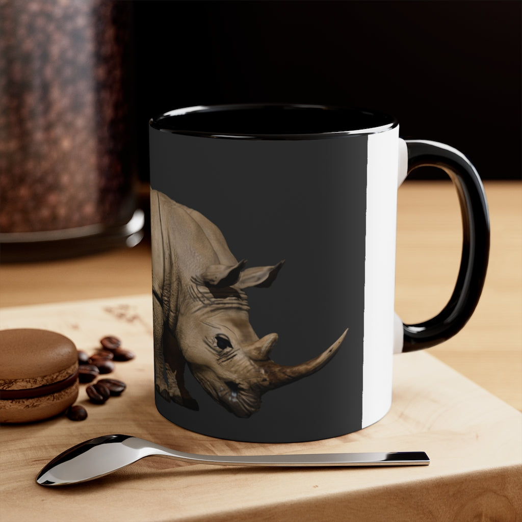 A stylish Rhino Accent Mug featuring a white exterior with a vibrant colored interior, available in red, pink, and black options, showcasing its dual-tone design.