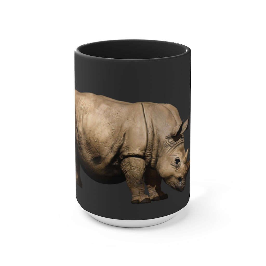 A stylish Rhino Accent Mug featuring a white exterior with a vibrant colored interior, available in red, pink, and black options, showcasing its dual-tone design.