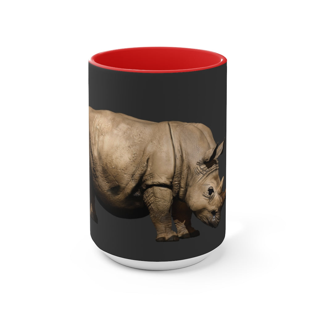 A stylish Rhino Accent Mug featuring a white exterior with a vibrant colored interior, available in red, pink, and black options, showcasing its dual-tone design.