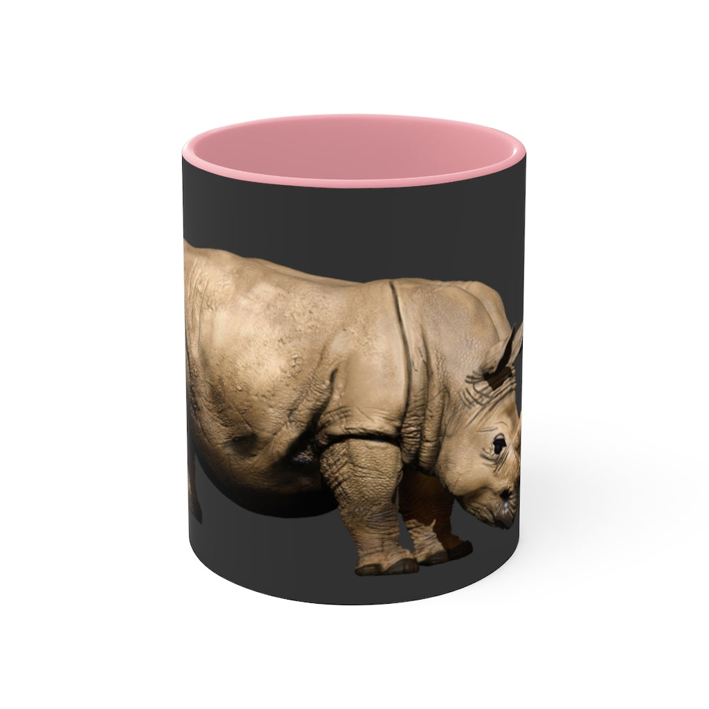 A stylish Rhino Accent Mug featuring a white exterior with a vibrant colored interior, available in red, pink, and black options, showcasing its dual-tone design.