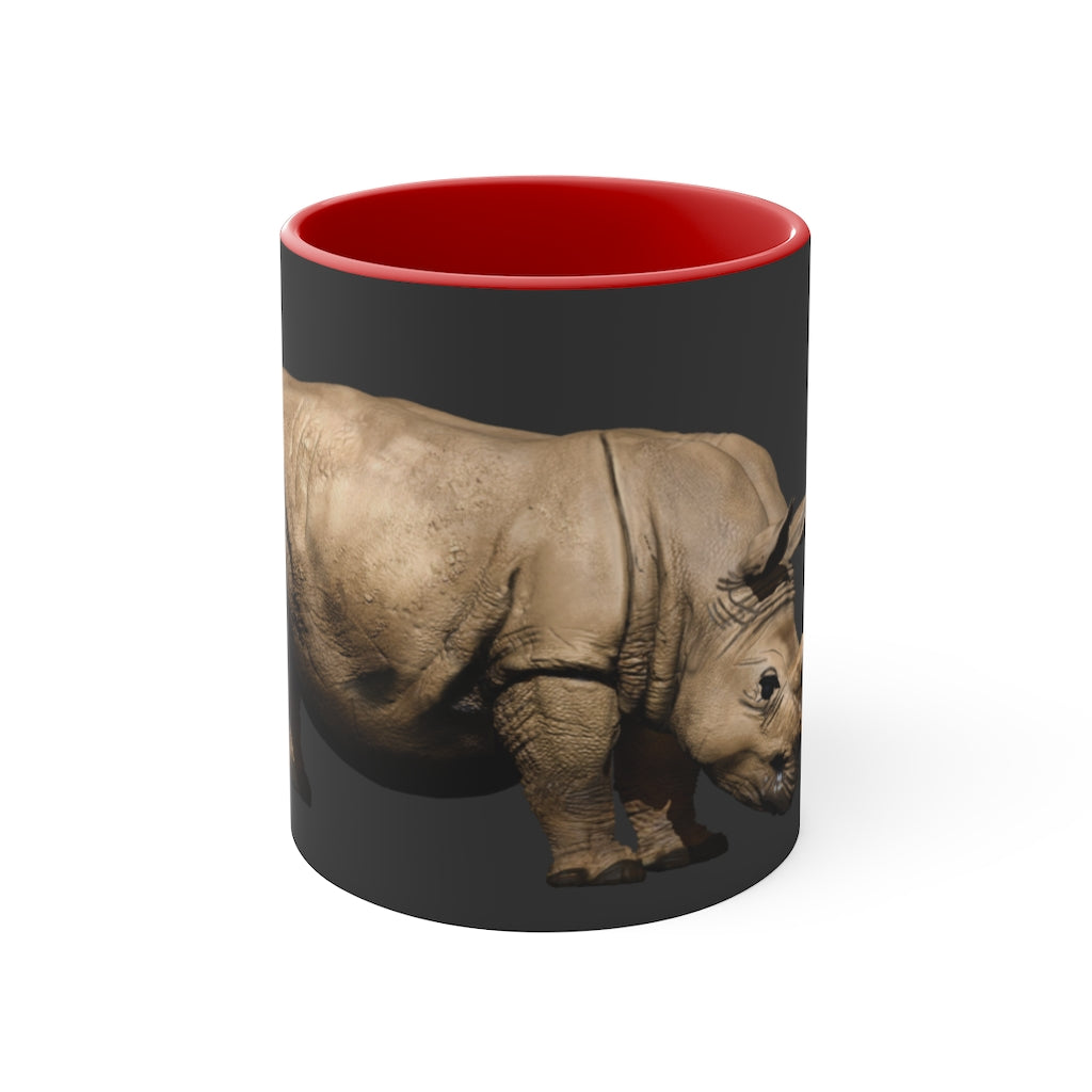 A stylish Rhino Accent Mug featuring a white exterior with a vibrant colored interior, available in red, pink, and black options, showcasing its dual-tone design.