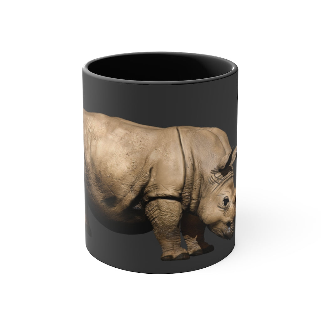 A stylish Rhino Accent Mug featuring a white exterior with a vibrant colored interior, available in red, pink, and black options, showcasing its dual-tone design.