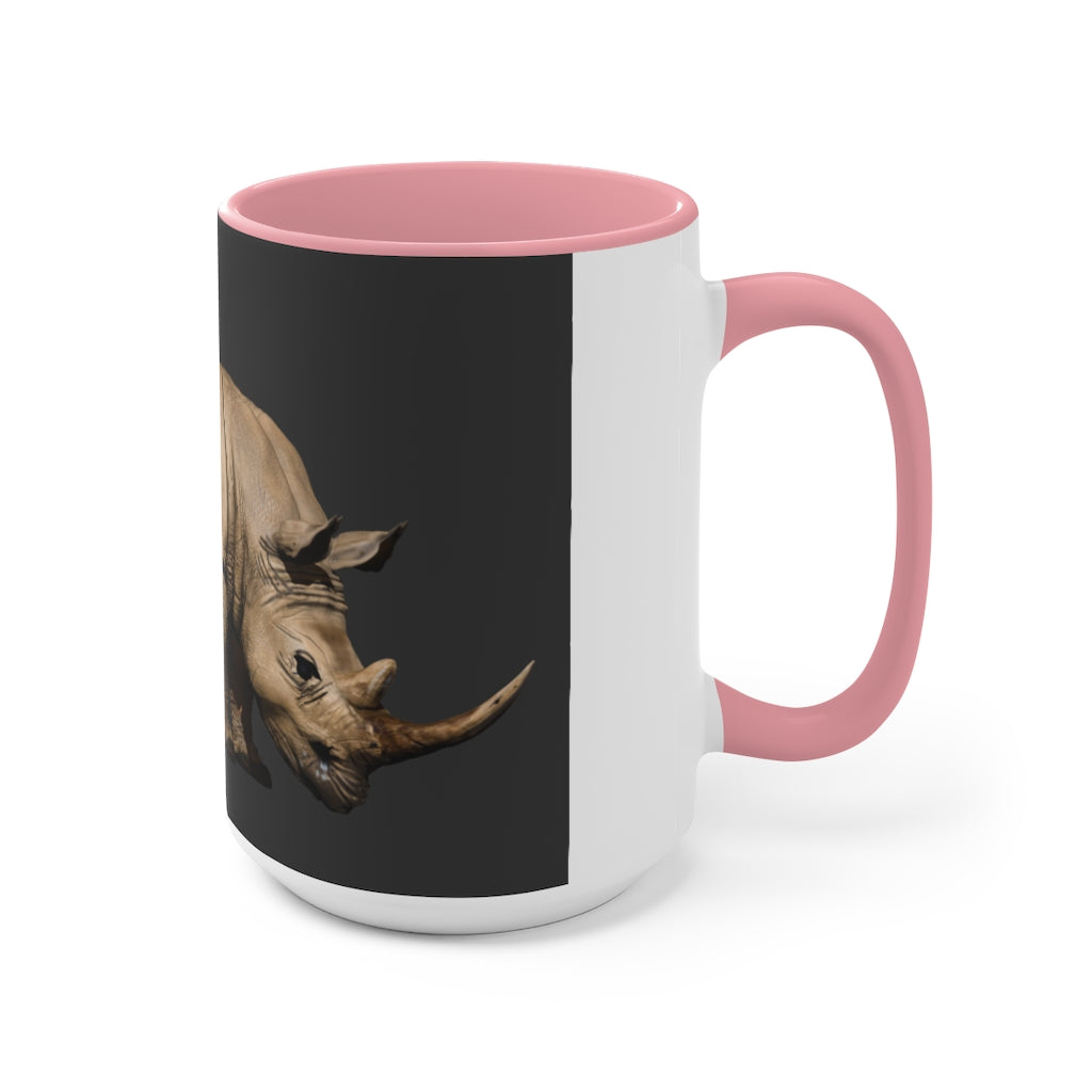 A stylish Rhino Accent Mug featuring a white exterior with a vibrant colored interior, available in red, pink, and black options, showcasing its dual-tone design.