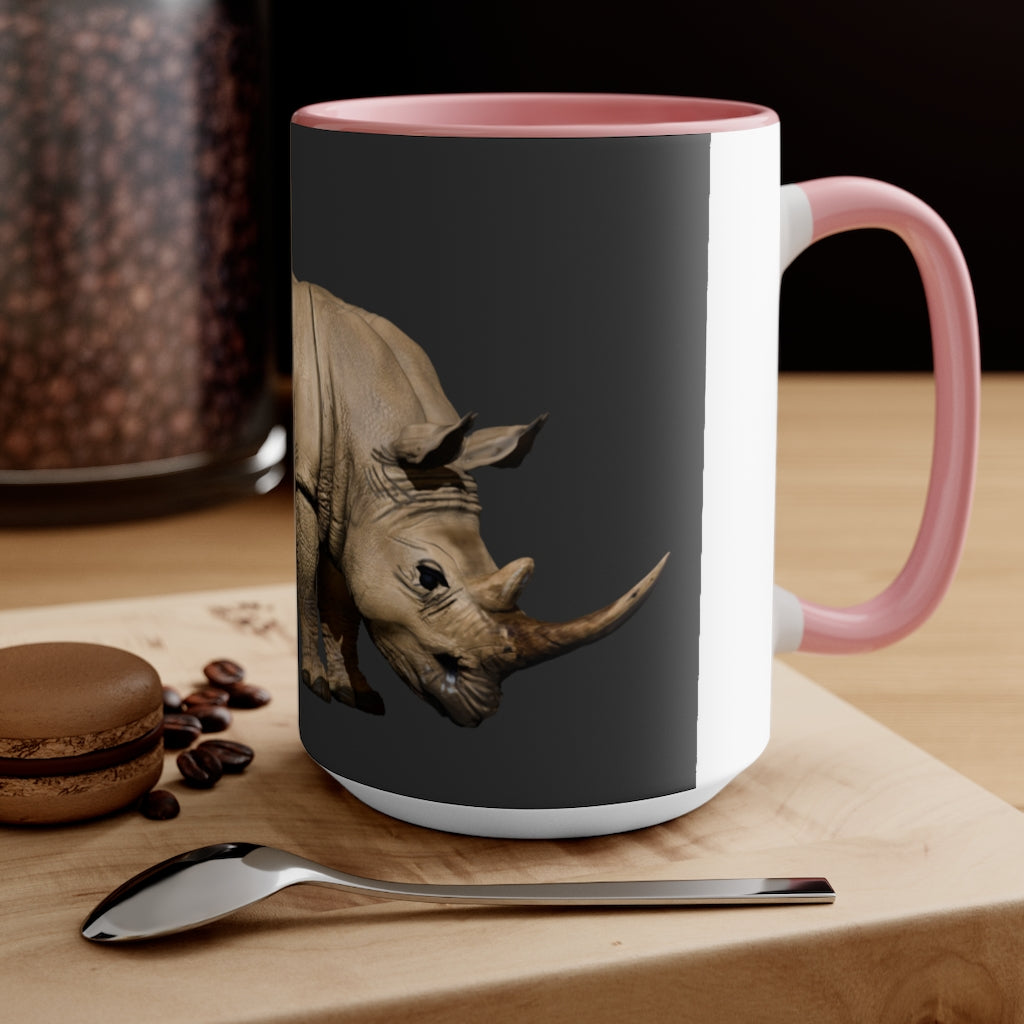 A stylish Rhino Accent Mug featuring a white exterior with a vibrant colored interior, available in red, pink, and black options, showcasing its dual-tone design.