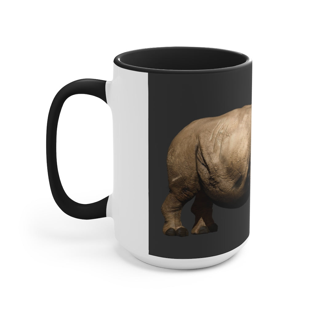 A stylish Rhino Accent Mug featuring a white exterior with a vibrant colored interior, available in red, pink, and black options, showcasing its dual-tone design.