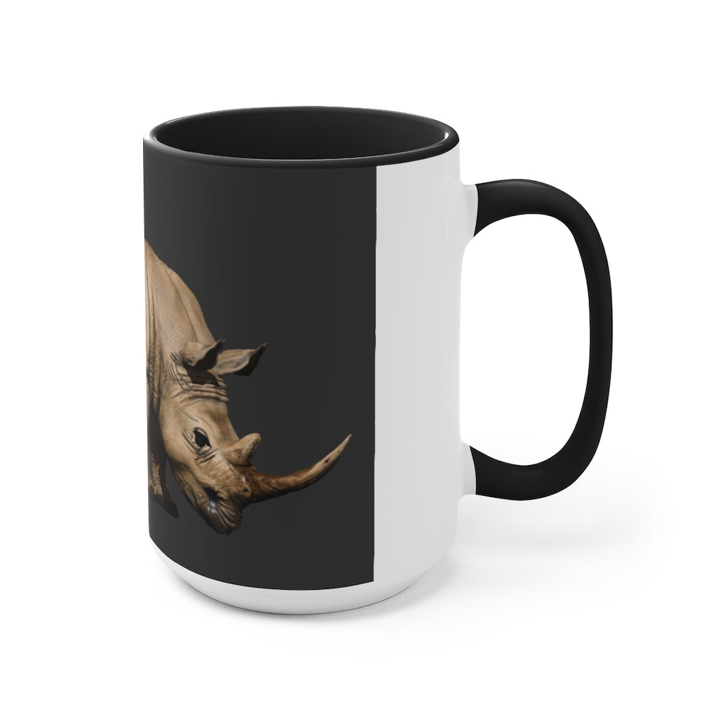 A stylish Rhino Accent Mug featuring a white exterior with a vibrant colored interior, available in red, pink, and black options, showcasing its dual-tone design.