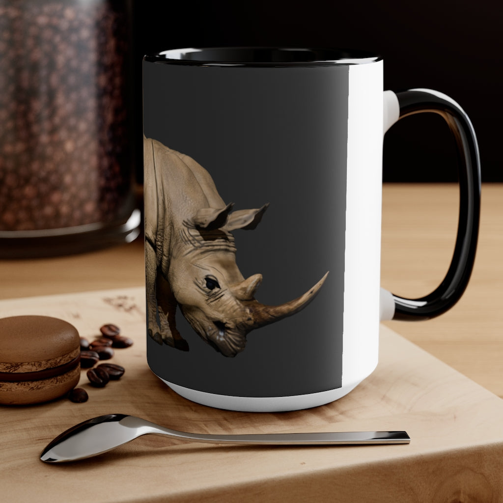 A stylish Rhino Accent Mug featuring a white exterior with a vibrant colored interior, available in red, pink, and black options, showcasing its dual-tone design.