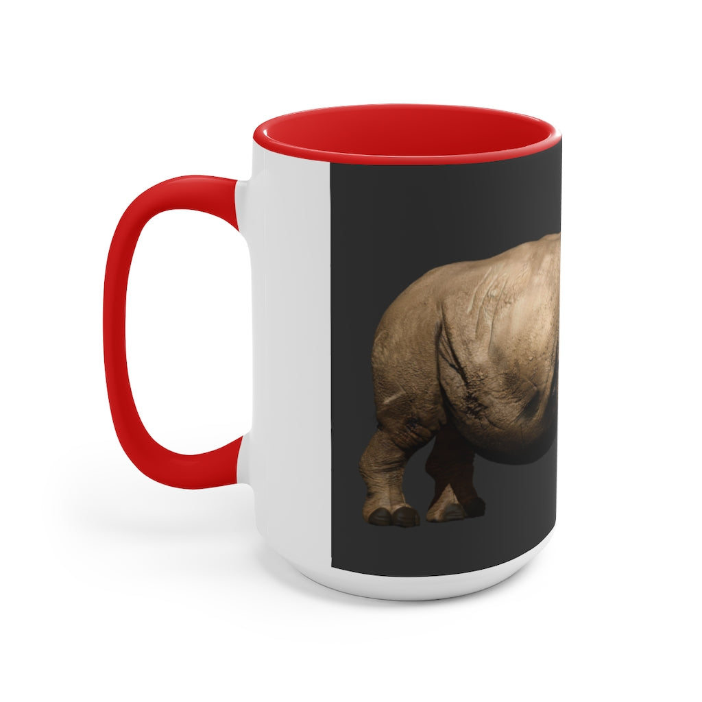 A stylish Rhino Accent Mug featuring a white exterior with a vibrant colored interior, available in red, pink, and black options, showcasing its dual-tone design.