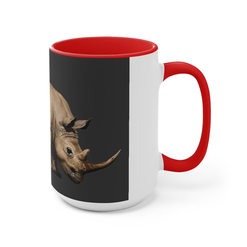 A stylish Rhino Accent Mug featuring a white exterior with a vibrant colored interior, available in red, pink, and black options, showcasing its dual-tone design.