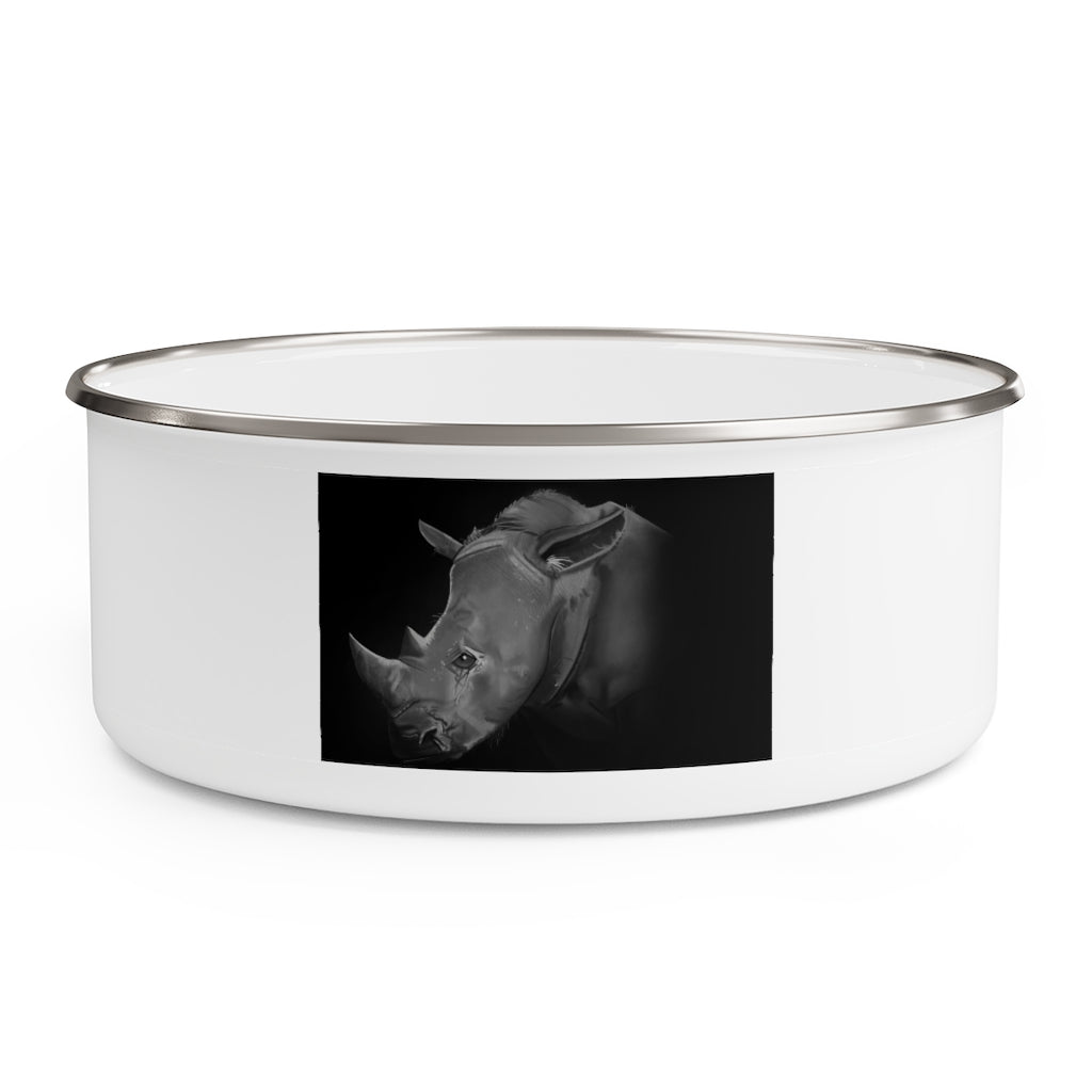 Rhino Enamel Bowl made of stainless steel with a translucent plastic lid, showcasing a stylish hipster chic design.