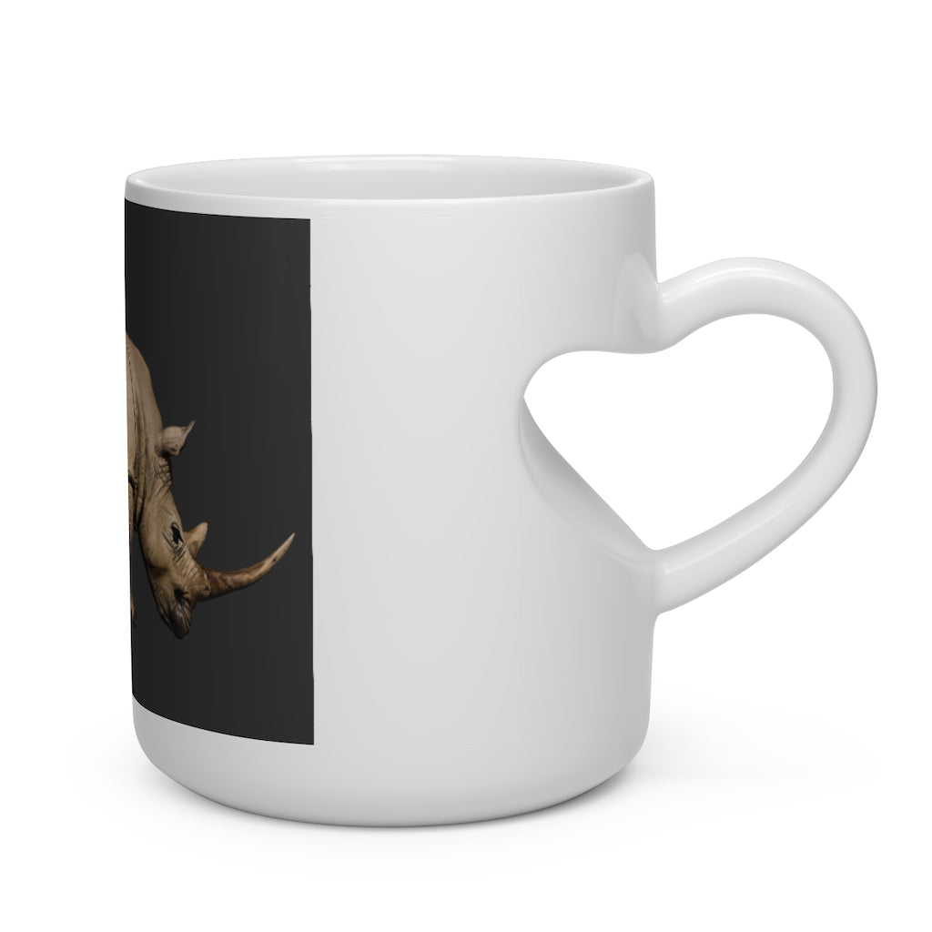 Rhino Heart Shape Mug featuring a white ceramic body and a unique heart-shaped handle, perfect for hot beverages.