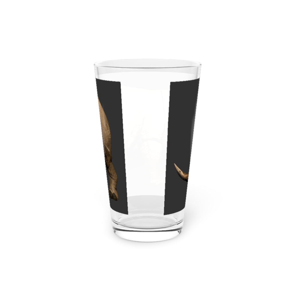 Rhino Pint Glass, 16oz, clear glass with custom printing options, ideal for beverages and gifts.