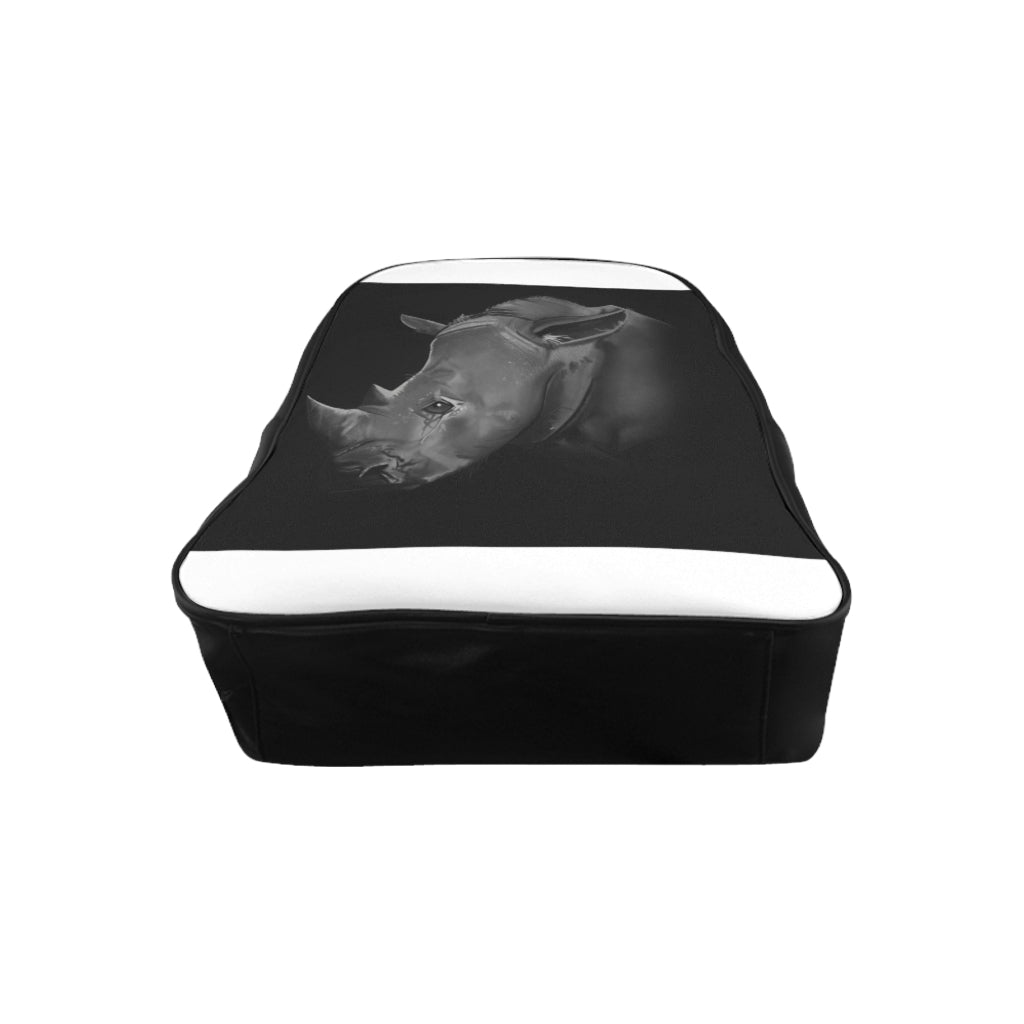 Rhino School Backpack made of PU leather with chocolate brown lining, featuring padded back and multiple inside pockets.