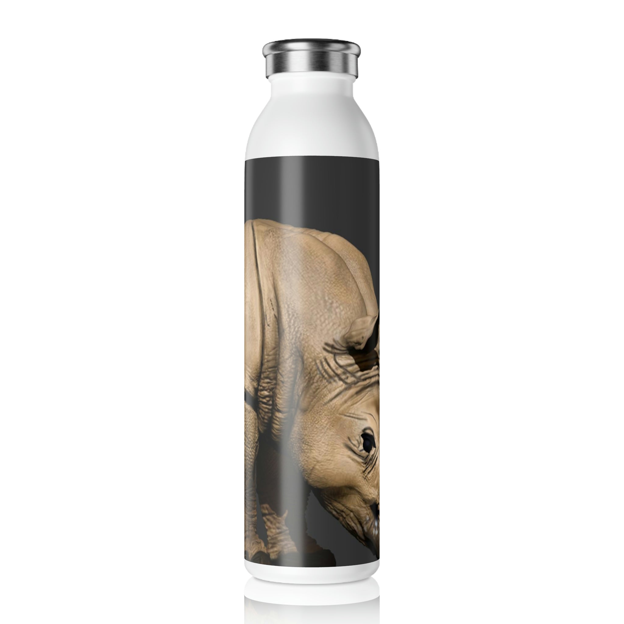 Rhino Slim Water Bottle with matte finish and silver cap, showcasing customizable design options.