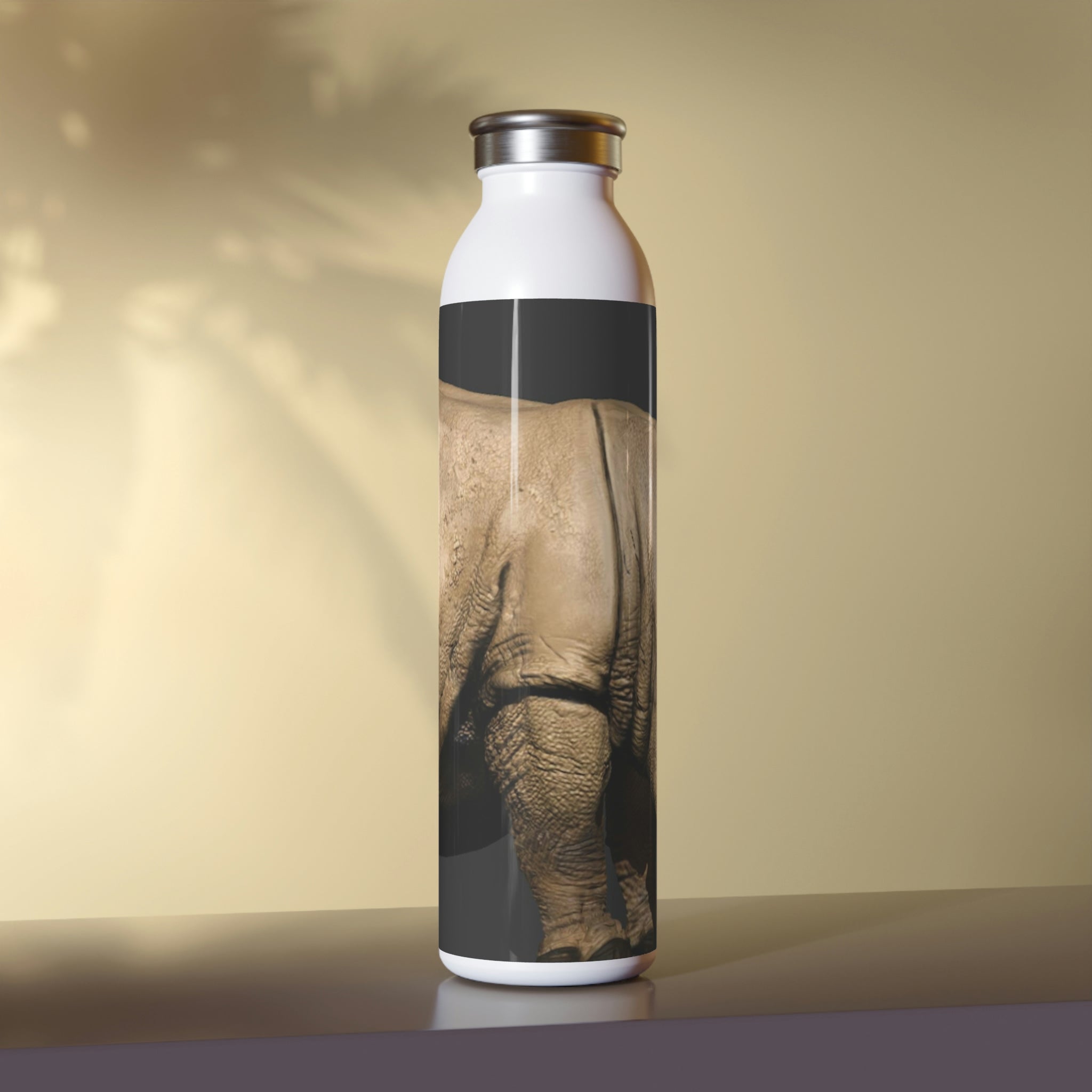 Rhino Slim Water Bottle with matte finish and silver cap, showcasing customizable design options.