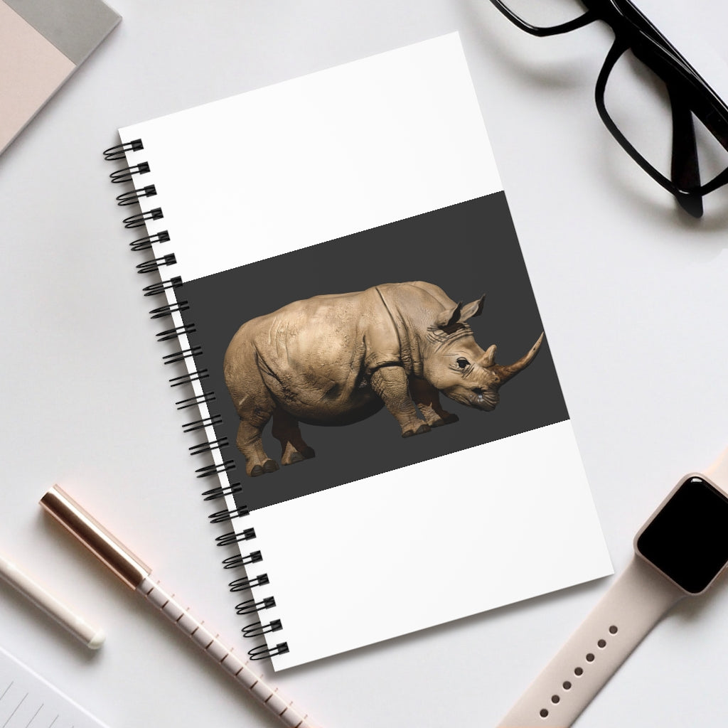 Rhino Spiral Journal featuring a colorful front cover, available in four styles: blank, dot grid, lined, and task manager.
