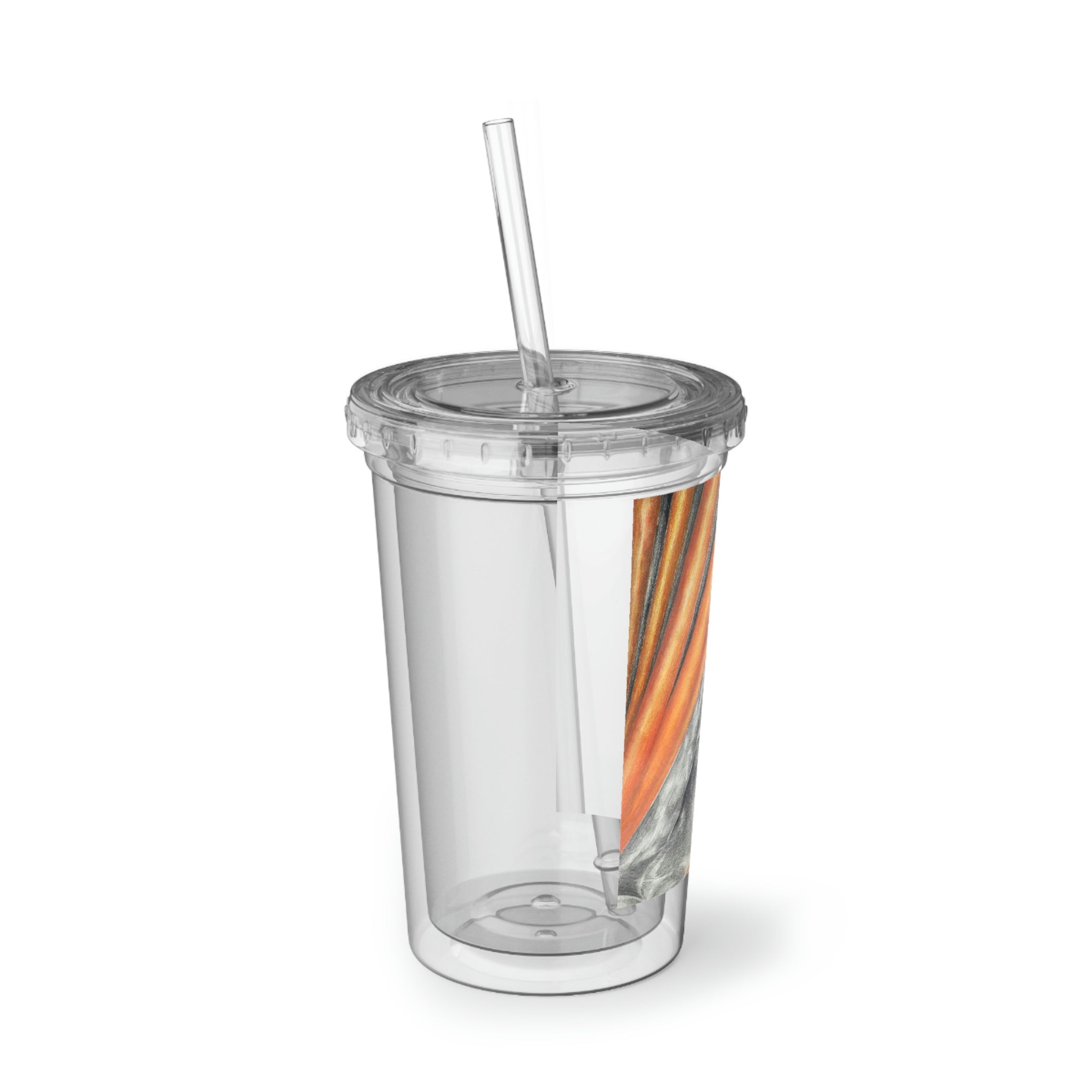 Rhino Suave Acrylic Cup with double-wall insulation, featuring a plastic lid and straw, ideal for hot and cold beverages.