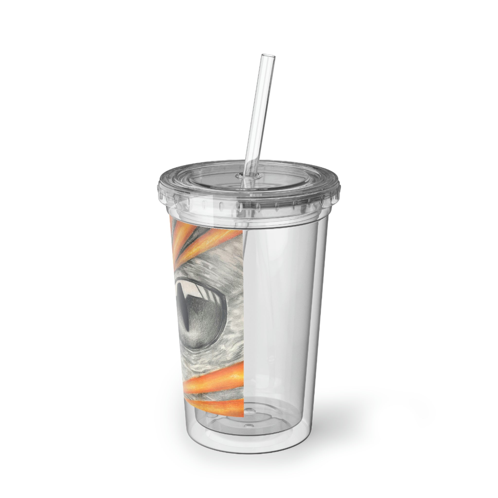 Rhino Suave Acrylic Cup with double-wall insulation, featuring a plastic lid and straw, ideal for hot and cold beverages.