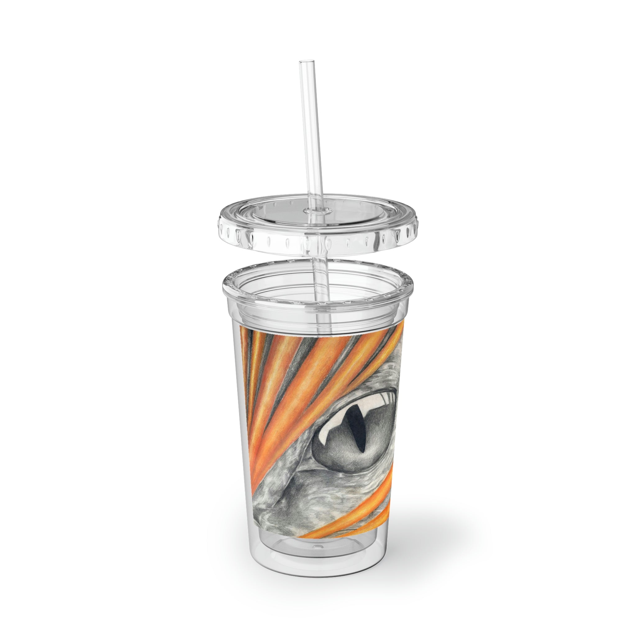 Rhino Suave Acrylic Cup with double-wall insulation, featuring a plastic lid and straw, ideal for hot and cold beverages.
