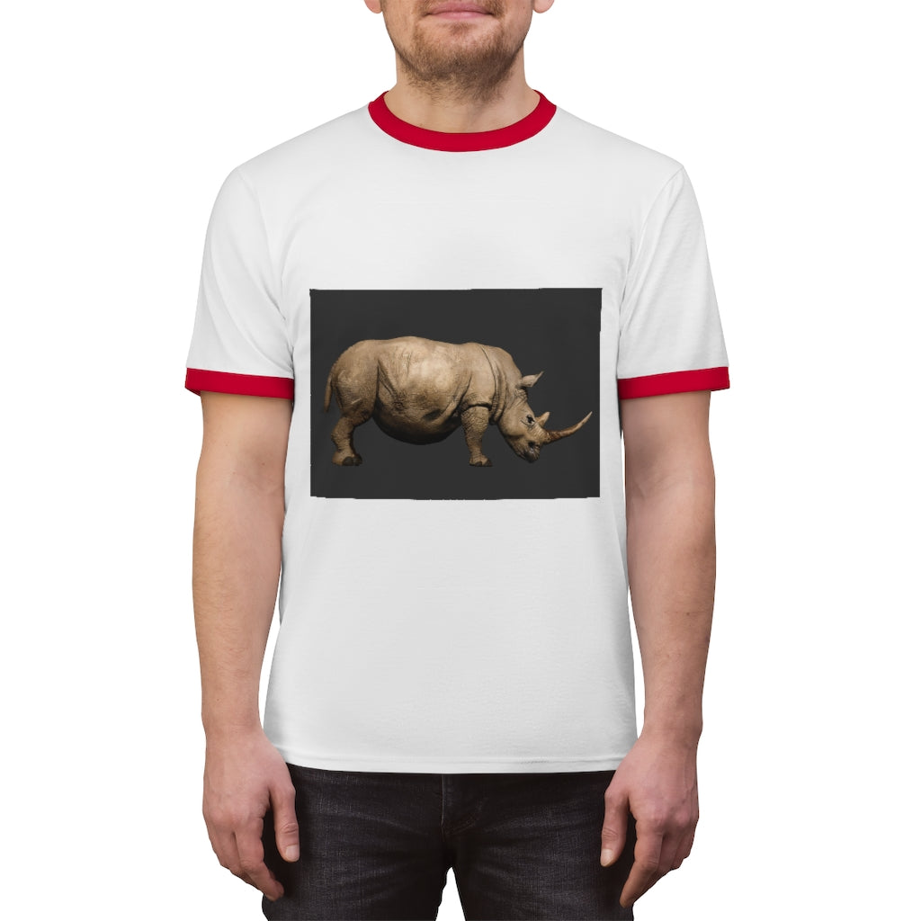 Rhino Unisex Ringer Tee in various colors, showcasing its lightweight fabric and stylish design.