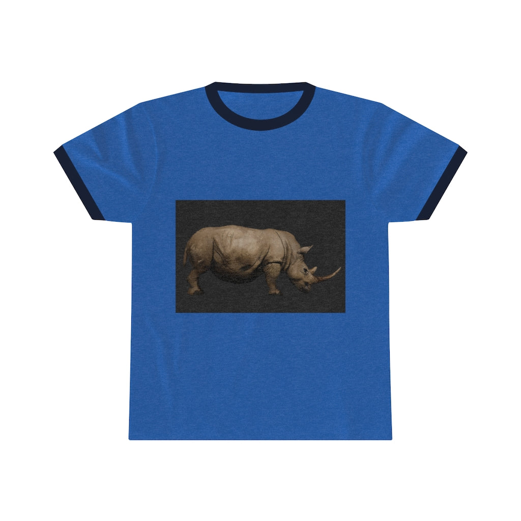 Rhino Unisex Ringer Tee in various colors, showcasing its lightweight fabric and stylish design.