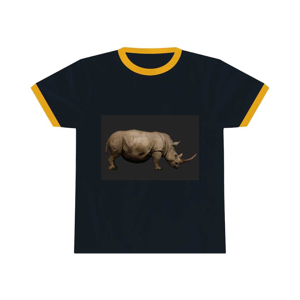 Rhino Unisex Ringer Tee in various colors, showcasing its lightweight fabric and stylish design.
