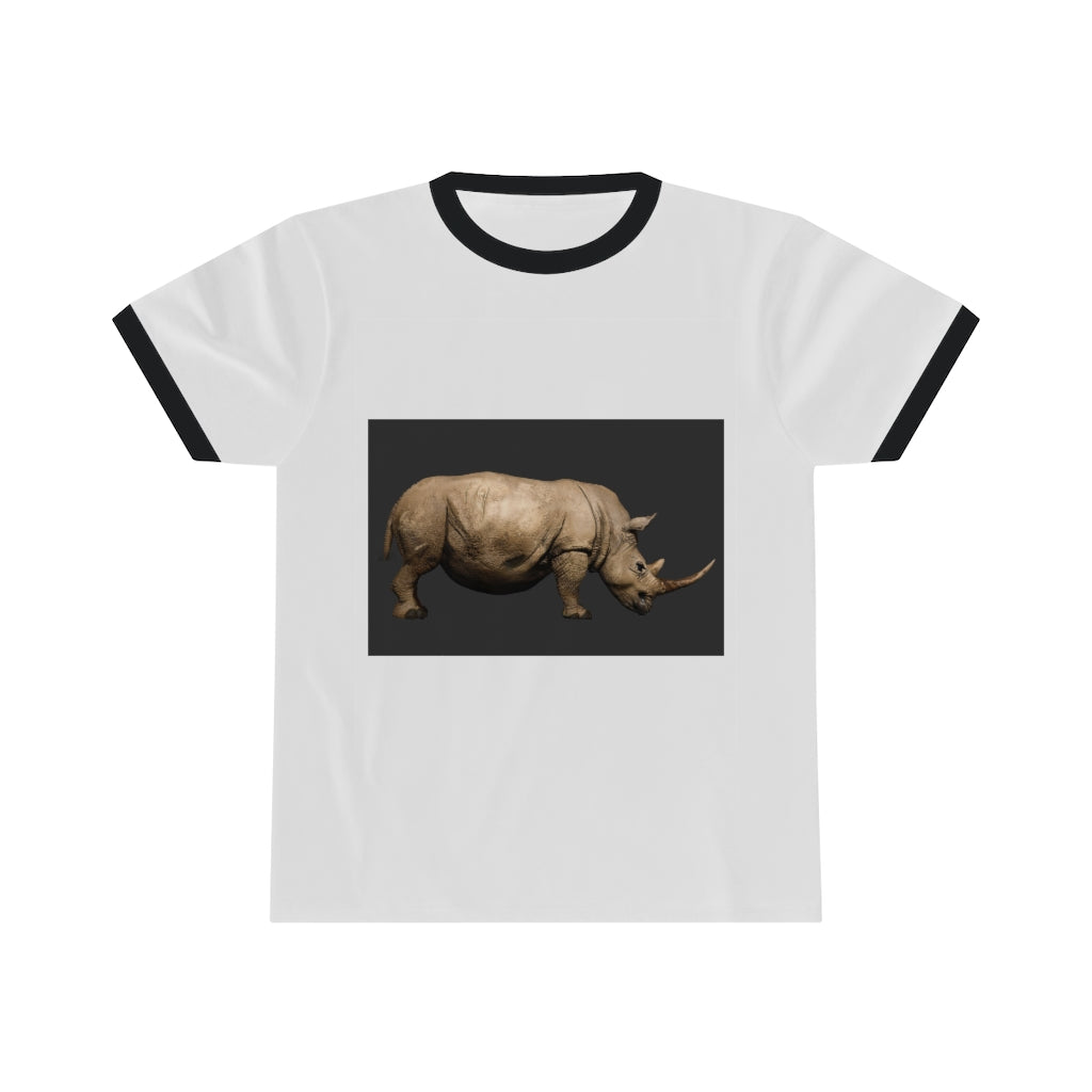 Rhino Unisex Ringer Tee in various colors, showcasing its lightweight fabric and stylish design.