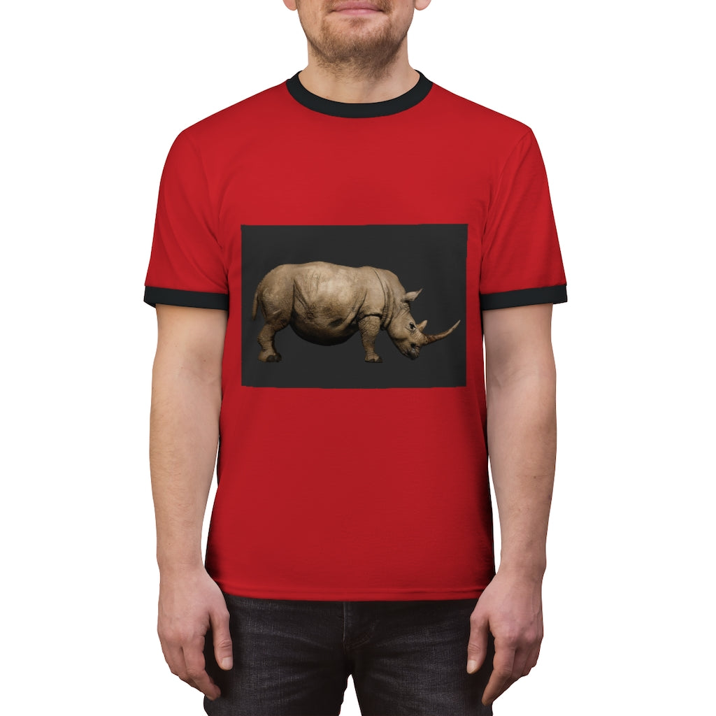 Rhino Unisex Ringer Tee in various colors, showcasing its lightweight fabric and stylish design.