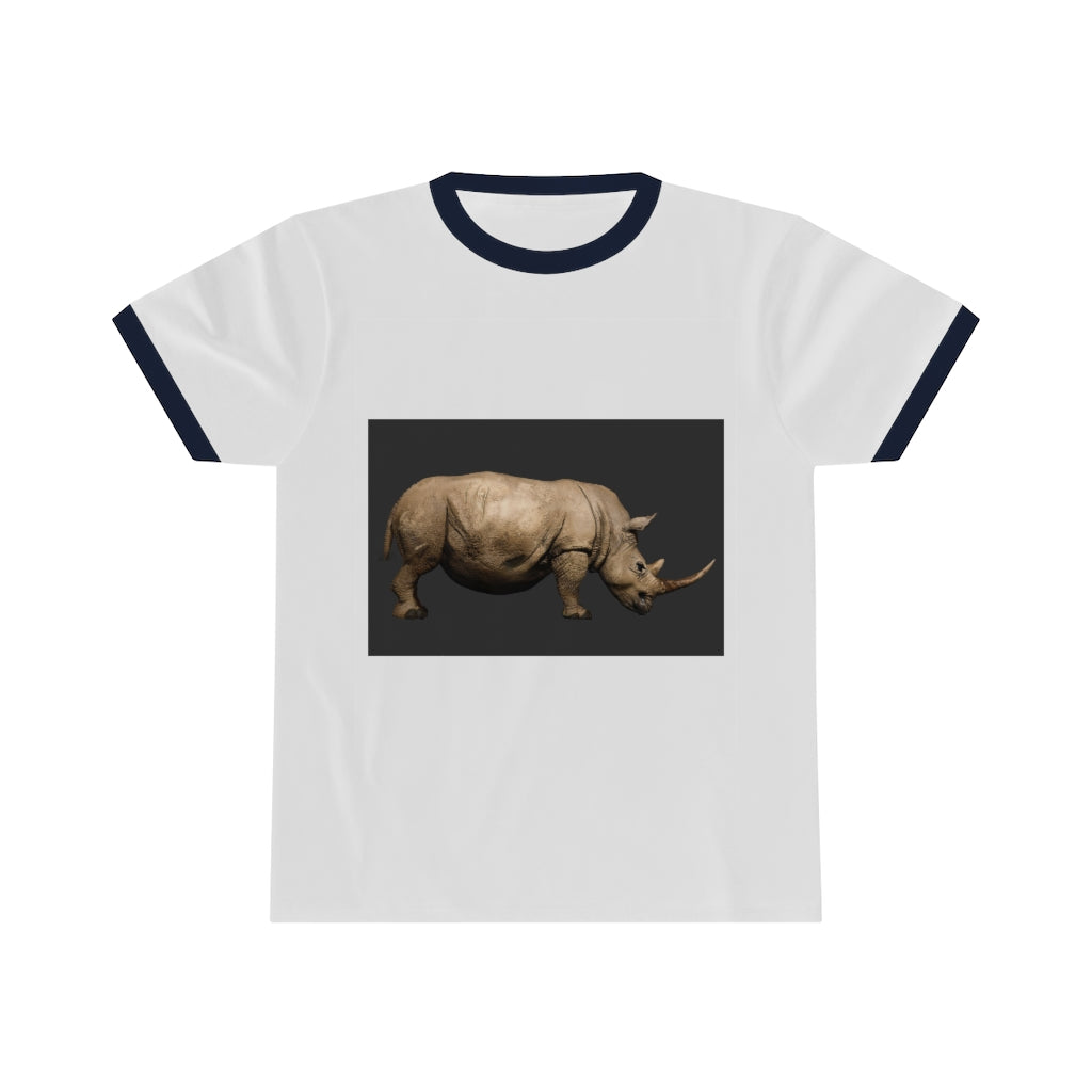 Rhino Unisex Ringer Tee in various colors, showcasing its lightweight fabric and stylish design.