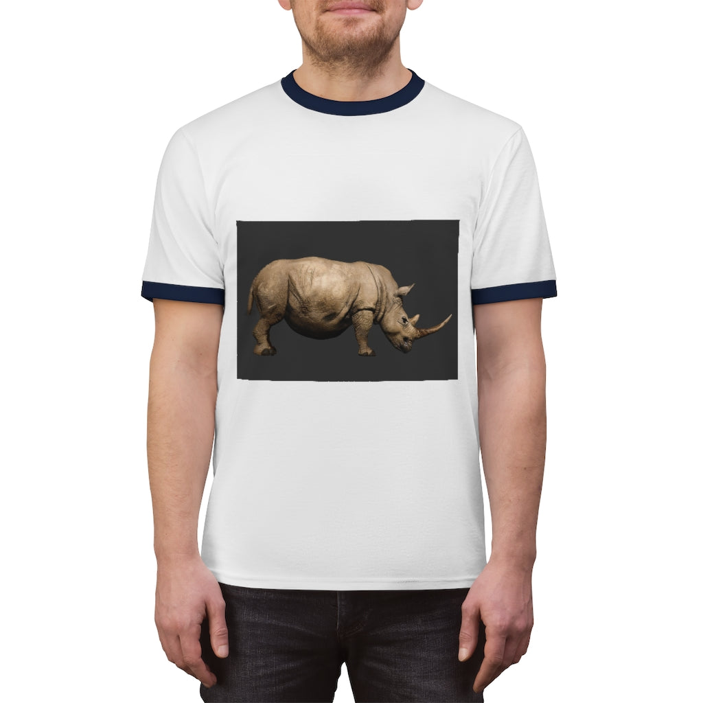 Rhino Unisex Ringer Tee in various colors, showcasing its lightweight fabric and stylish design.