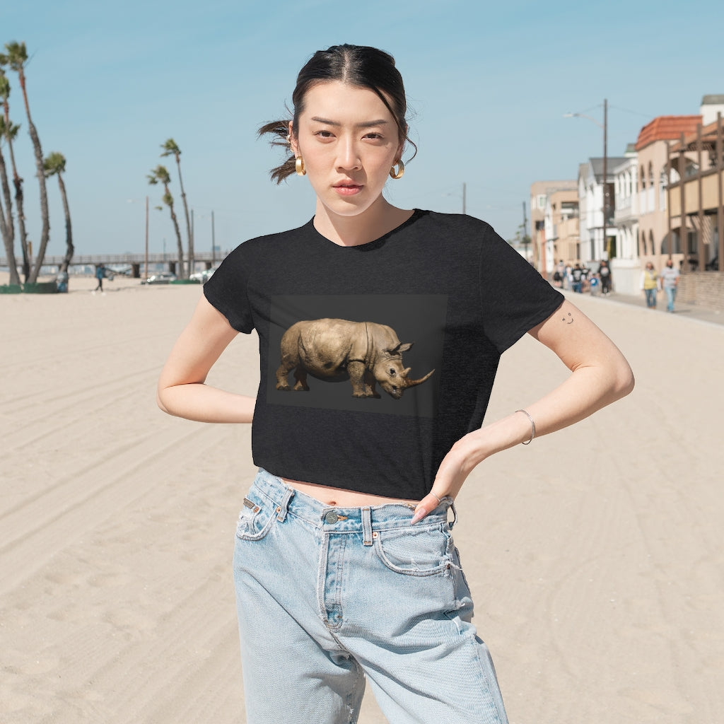 Rhino Women's Flowy Cropped Tee in various colors, showcasing its soft fabric and stylish design.