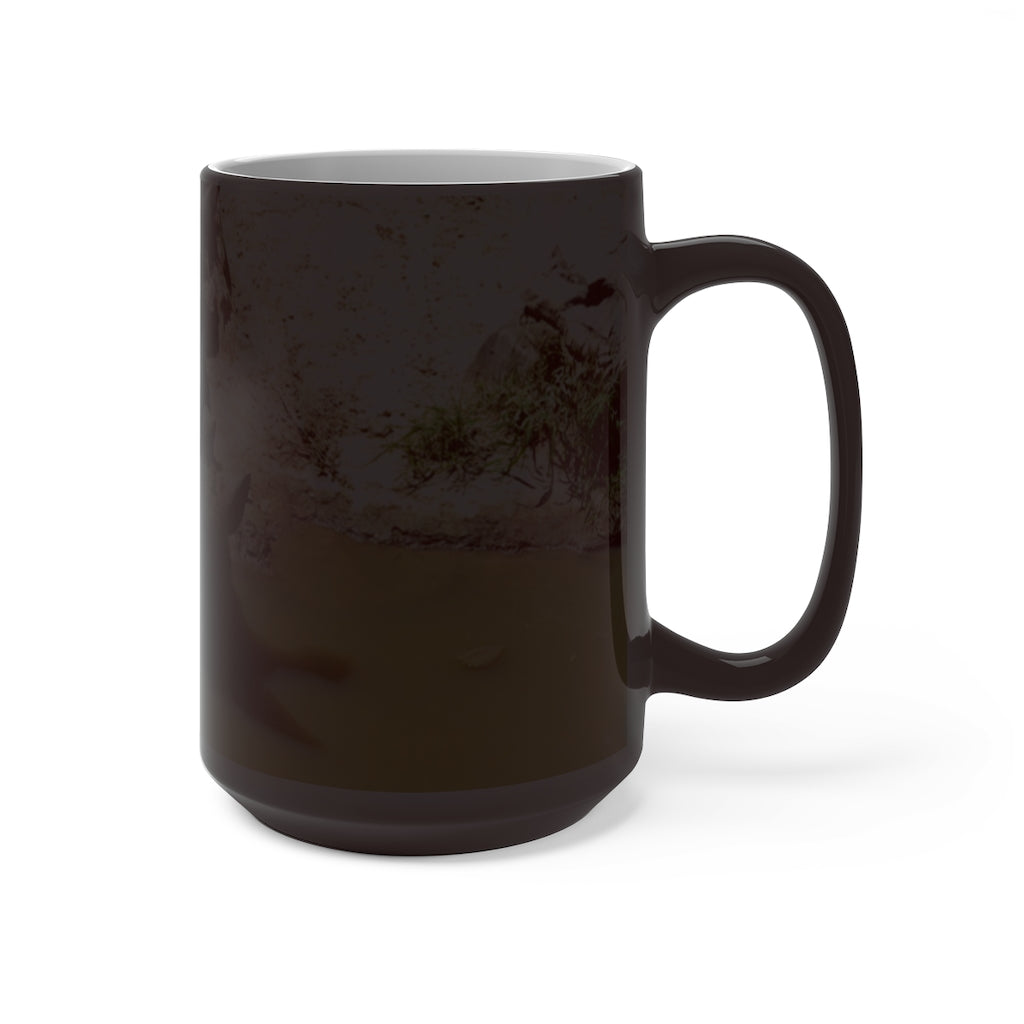 Rhinos Color Changing Mug showcasing vibrant colors when filled with hot liquid, featuring a rounded design and C-handle.
