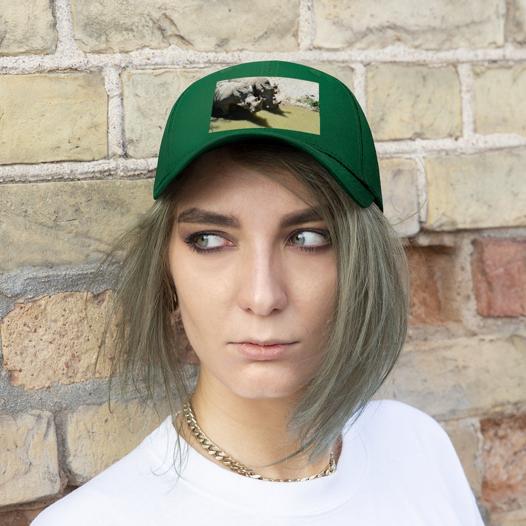 Rhinos Unisex Twill Hat showcasing a classic 6-panel design in durable cotton twill with adjustable Velcro closure.