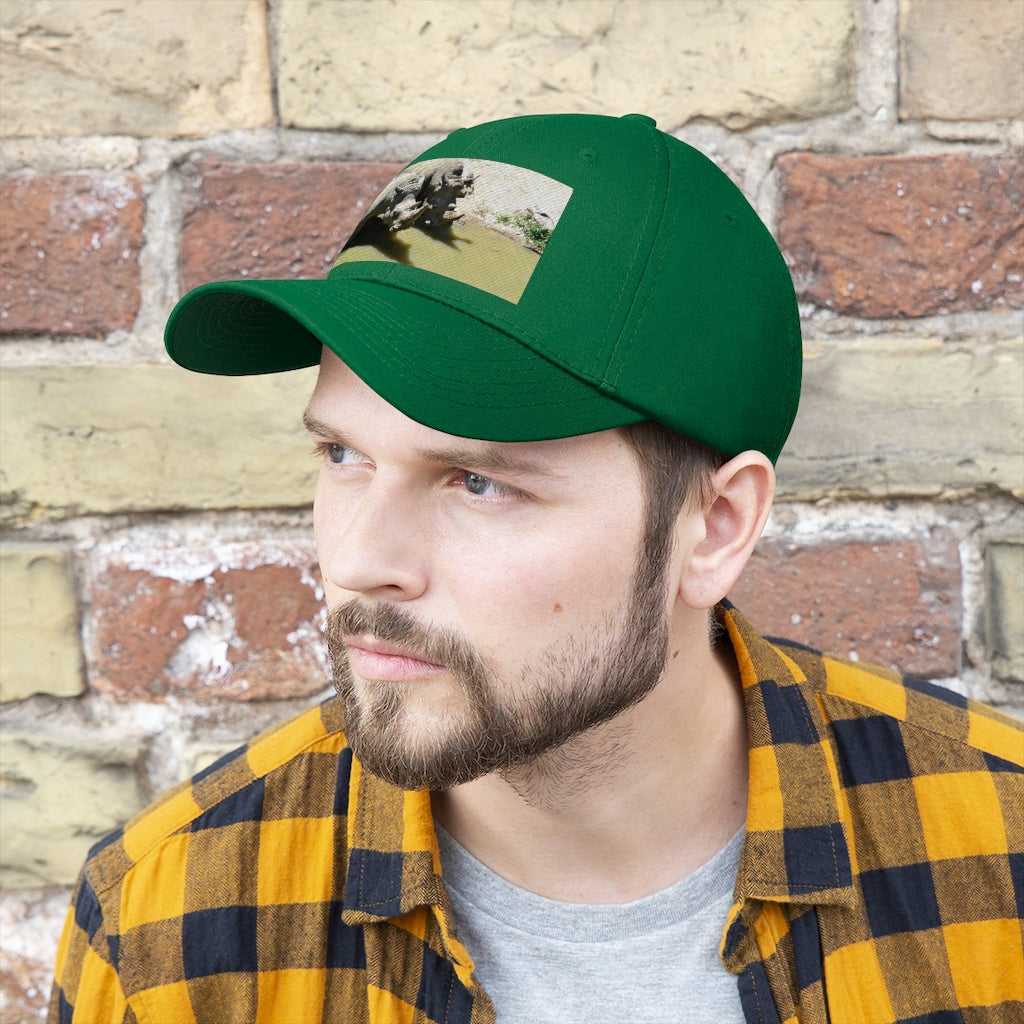 Rhinos Unisex Twill Hat showcasing a classic 6-panel design in durable cotton twill with adjustable Velcro closure.