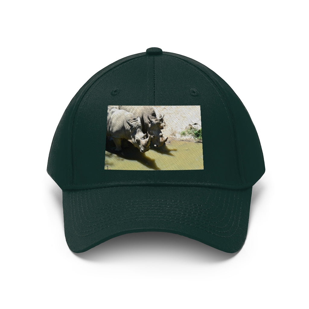Rhinos Unisex Twill Hat showcasing a classic 6-panel design in durable cotton twill with adjustable Velcro closure.