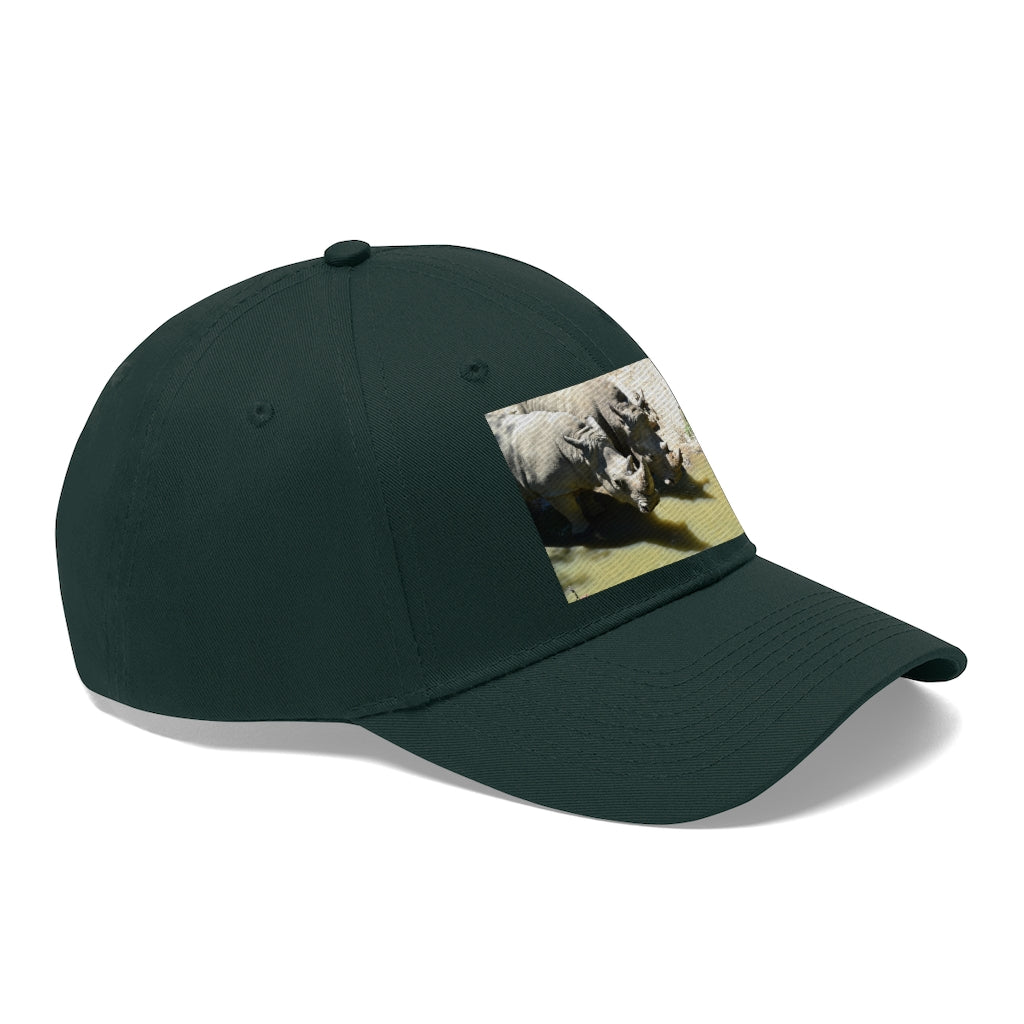 Rhinos Unisex Twill Hat showcasing a classic 6-panel design in durable cotton twill with adjustable Velcro closure.