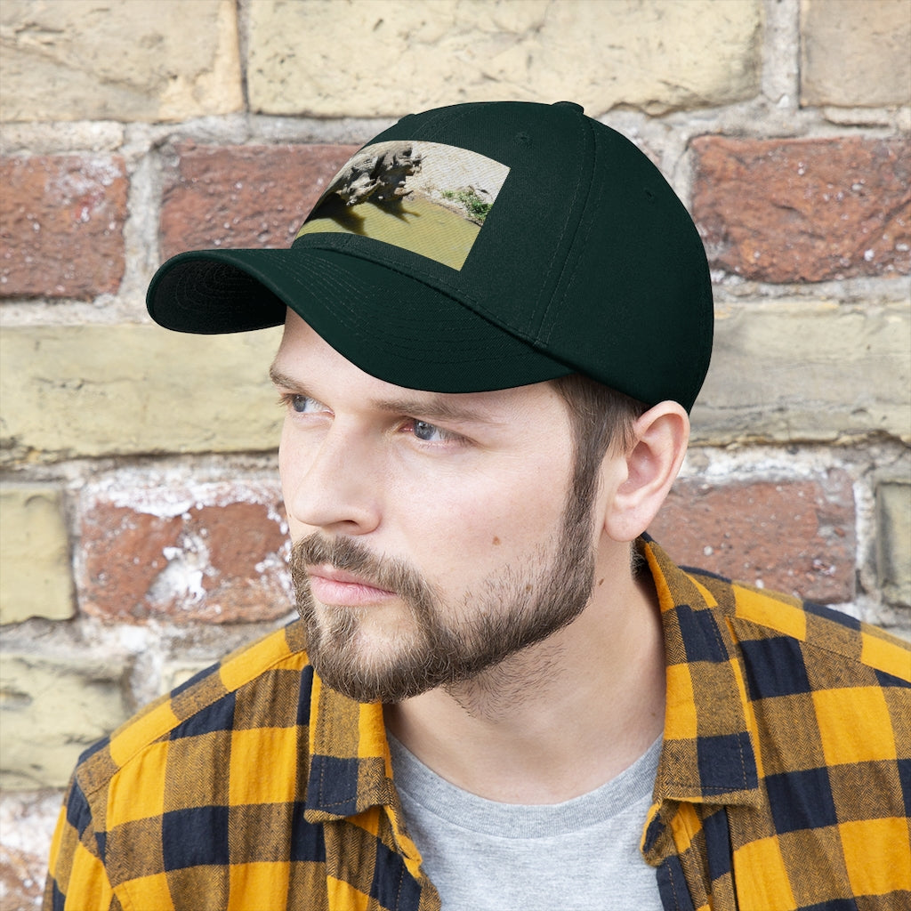 Rhinos Unisex Twill Hat showcasing a classic 6-panel design in durable cotton twill with adjustable Velcro closure.