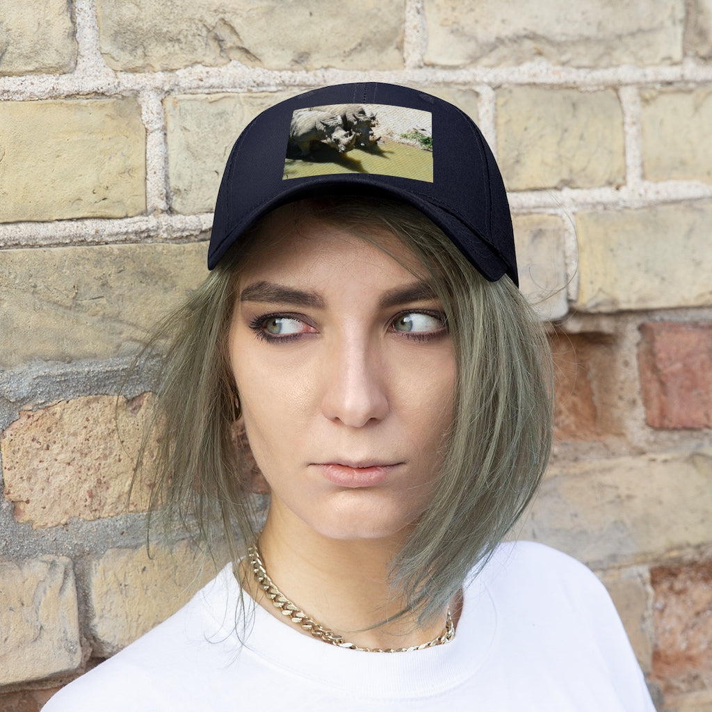 Rhinos Unisex Twill Hat showcasing a classic 6-panel design in durable cotton twill with adjustable Velcro closure.