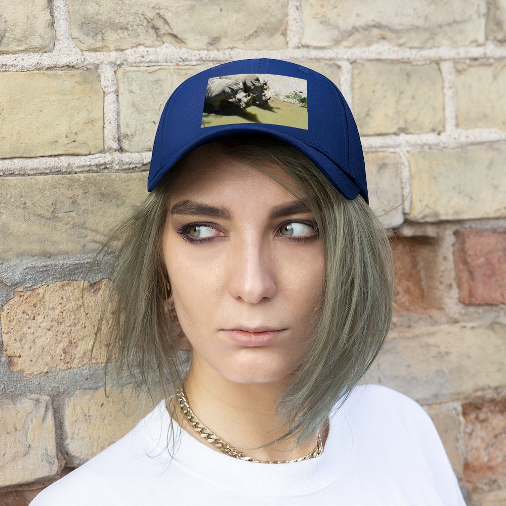 Rhinos Unisex Twill Hat showcasing a classic 6-panel design in durable cotton twill with adjustable Velcro closure.