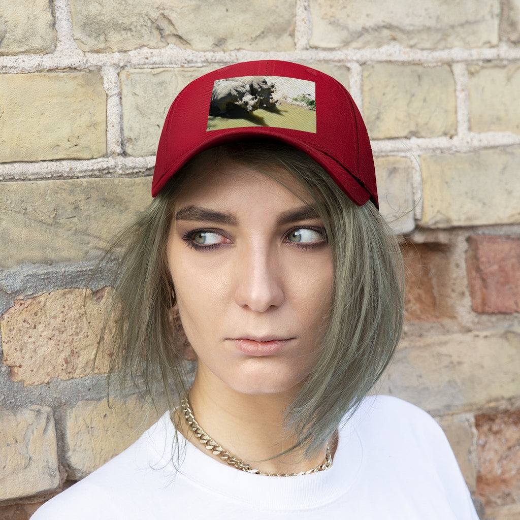 Rhinos Unisex Twill Hat showcasing a classic 6-panel design in durable cotton twill with adjustable Velcro closure.