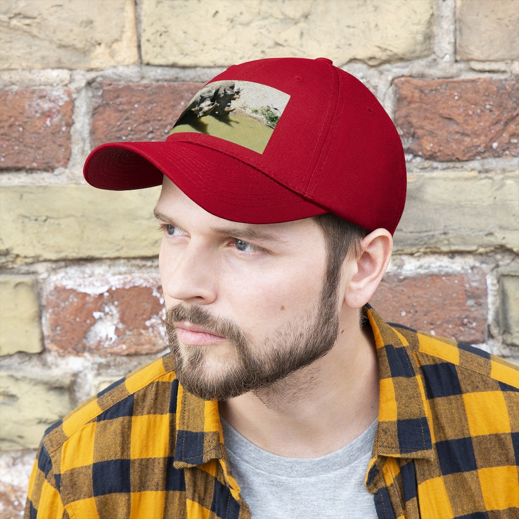 Rhinos Unisex Twill Hat showcasing a classic 6-panel design in durable cotton twill with adjustable Velcro closure.