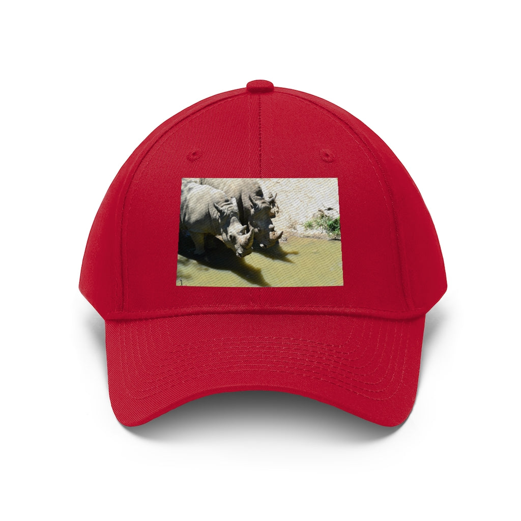 Rhinos Unisex Twill Hat showcasing a classic 6-panel design in durable cotton twill with adjustable Velcro closure.